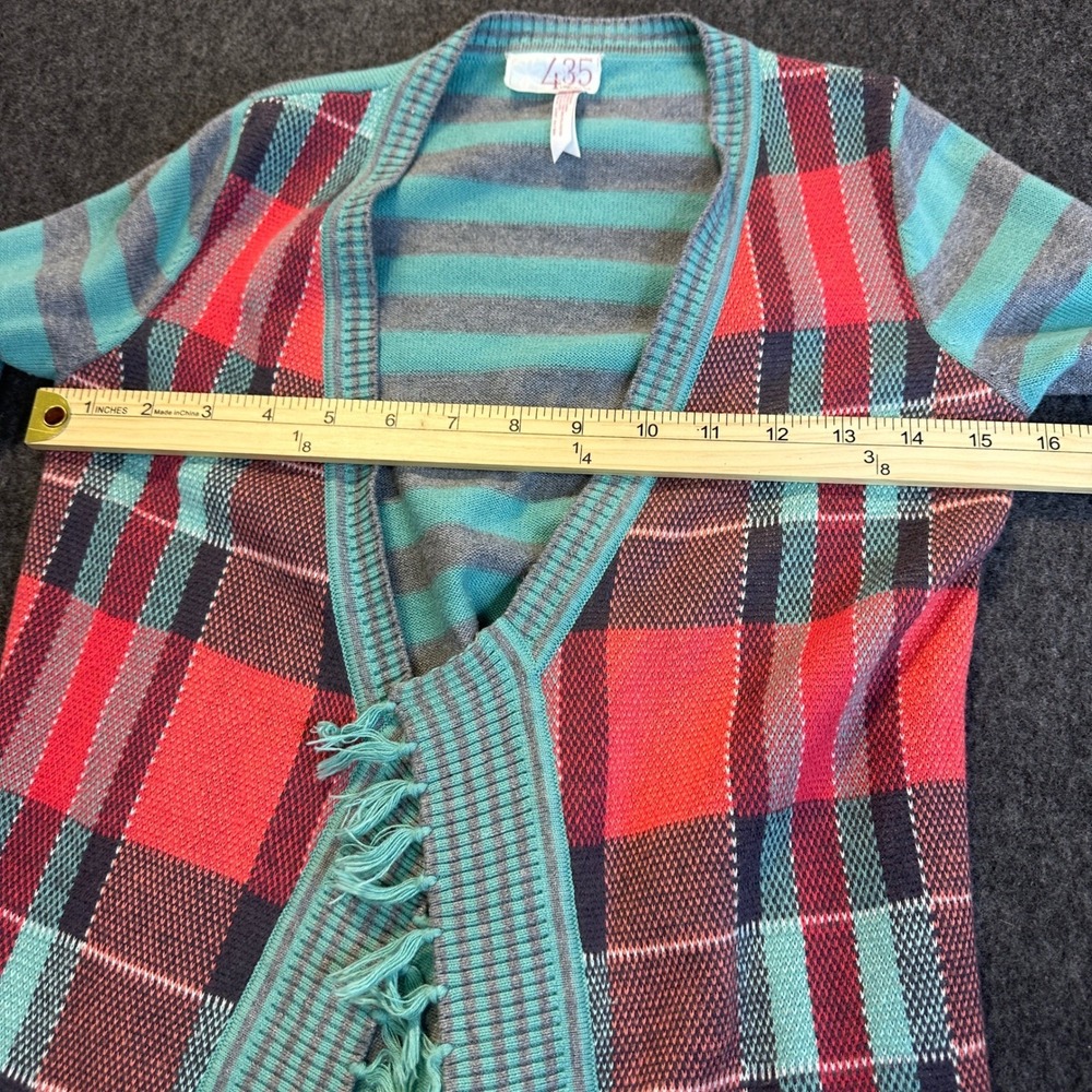 Matilda Jane Steadfast Open Front Cardigan Plaid Striped Fringe Teal Girls Sz 8 - Picture 8 of 16